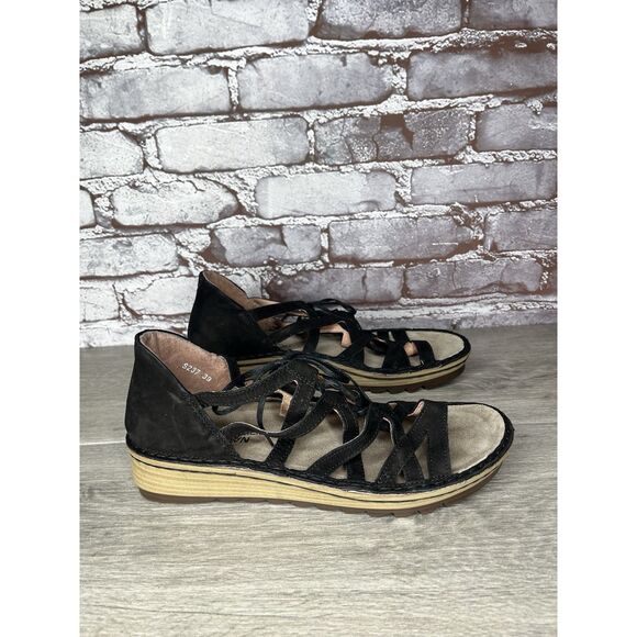 Naot Black Suede Leather Lace Up Open Toe Wedge Sandals Women’s Sz 39EU/8.5M US - Picture 14 of 16